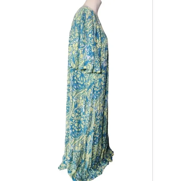 Go Softly Patio Floral Shift Dress Sz M Flowy Gauze Crinkle Pockets Mumu Beachy - Picture 3 of 7